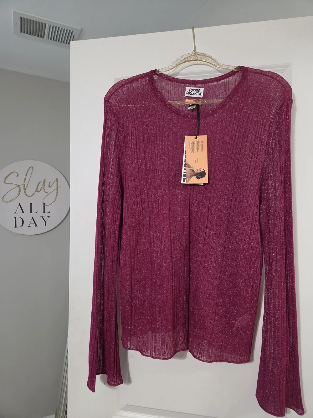 Future Collective Metallic Magenta Ribbed Sweater - Picture 4 of 5